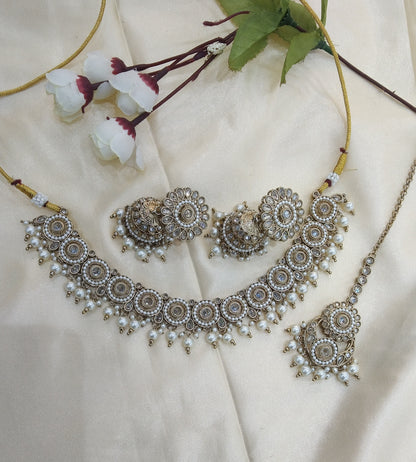 Antique White necklace Indian Mina jewellery set