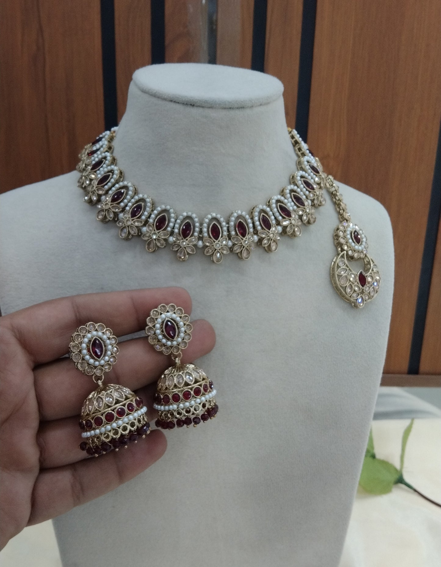 Maroon necklace Indian Manisha jewellery set