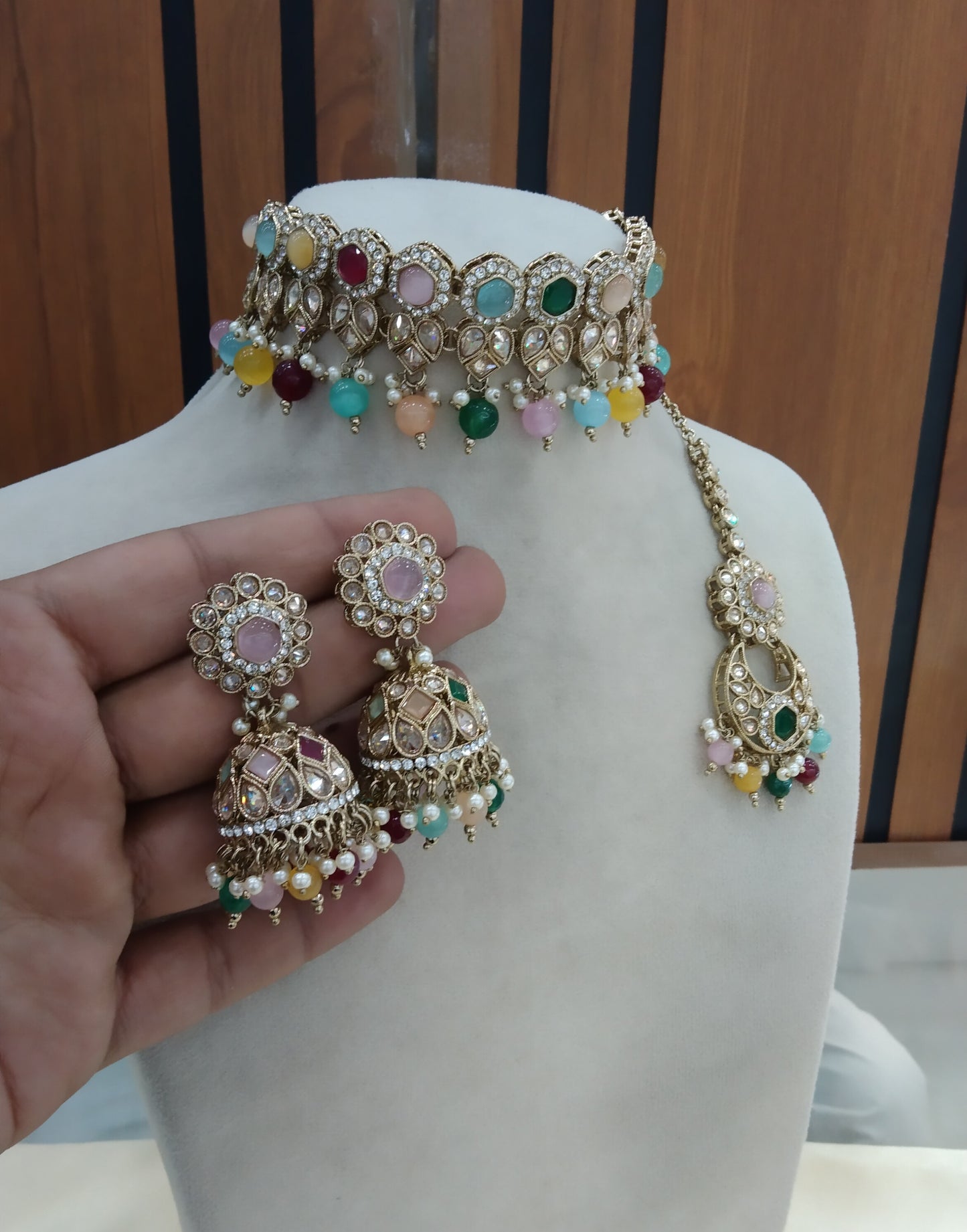 Multi color Choker Indian Malika jewellery set