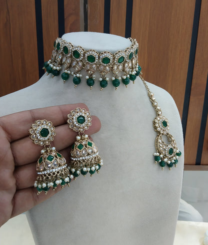 Green Choker Indian Malika jewellery set