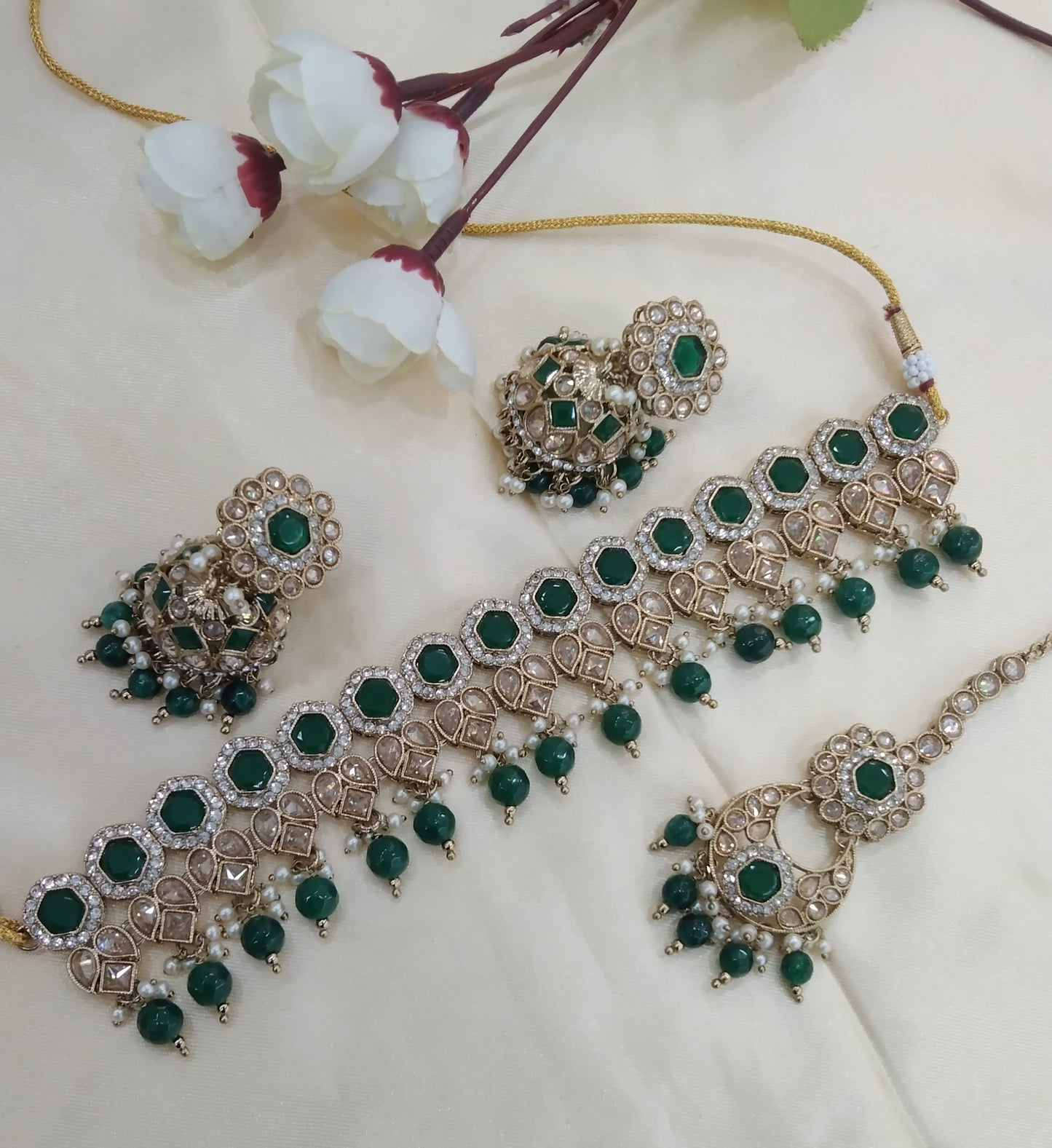 Green Choker Indian Malika jewellery set