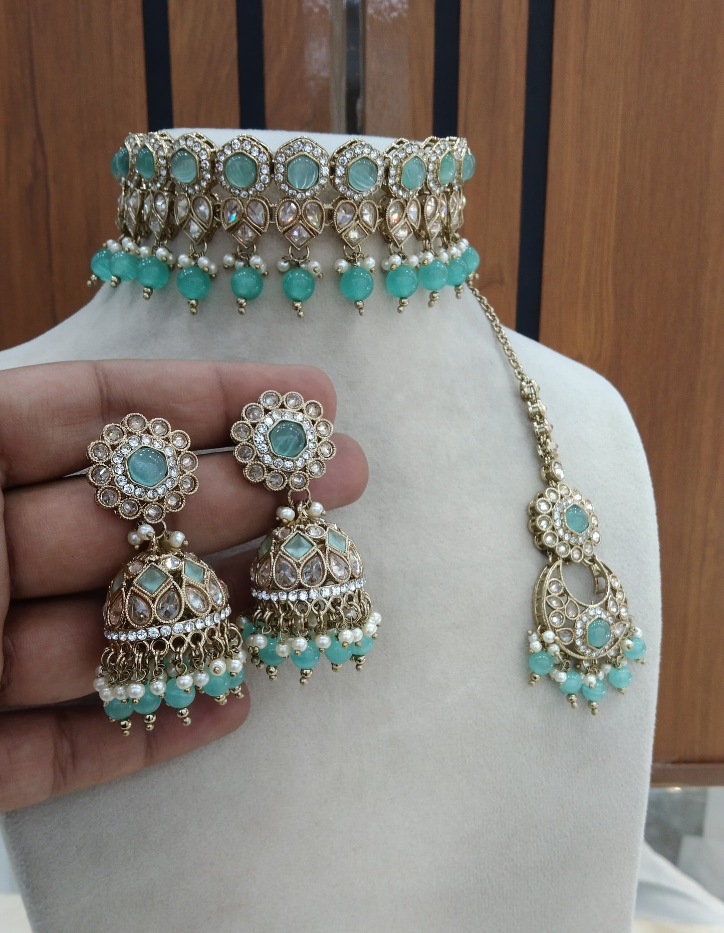 Sea Green Choker Indian Malika jewellery set