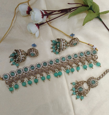 Sea Green Choker Indian Malika jewellery set