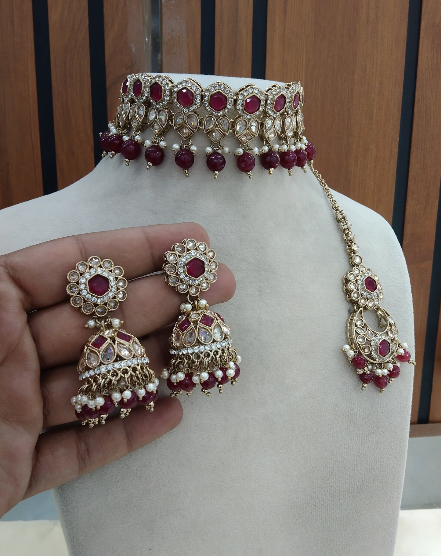 Ruby Choker Indian Malika jewellery set