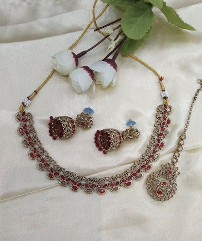 Red Necklace Indian Manisha Jewellery Set