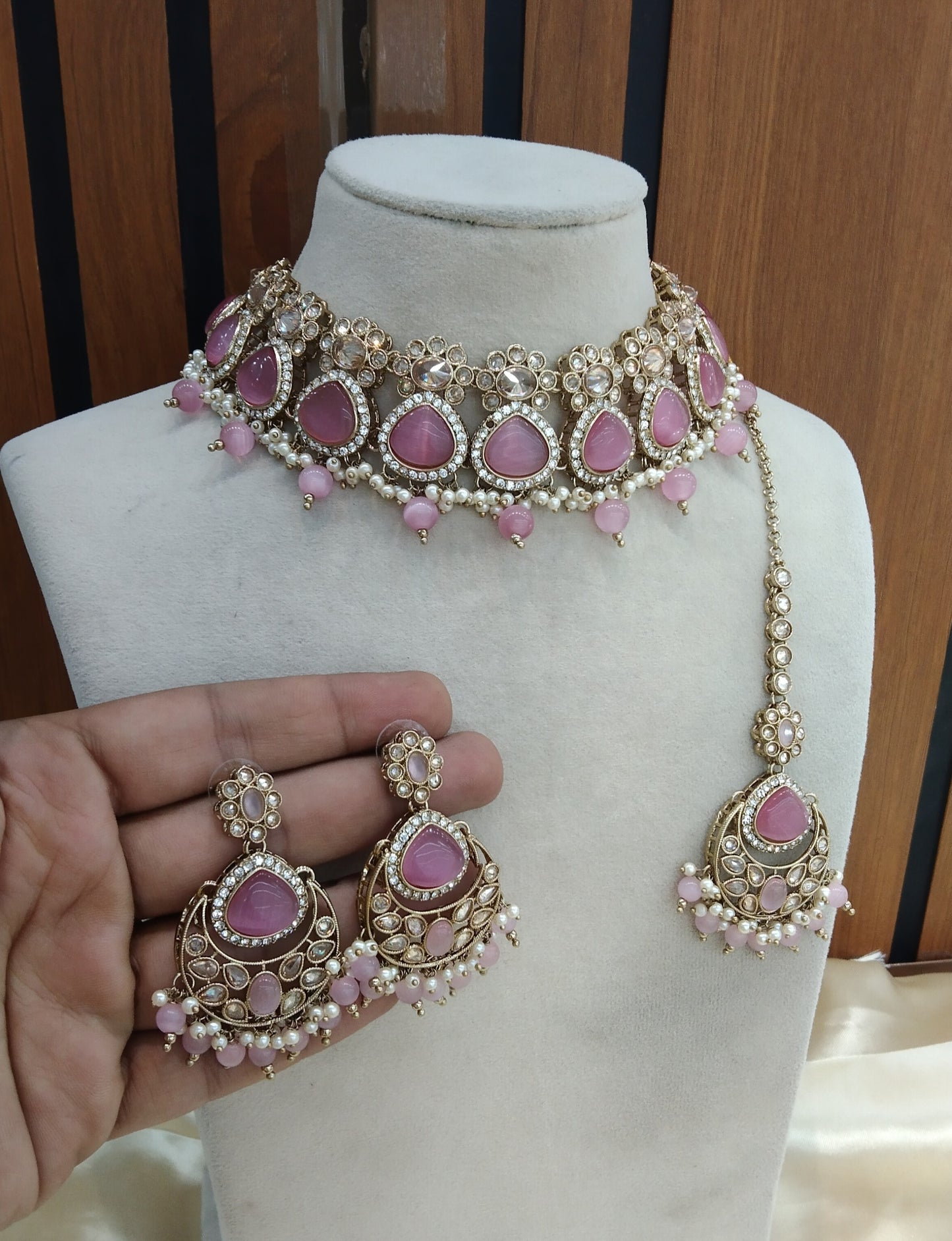 Pink Choker Indian Muskan jewellery set