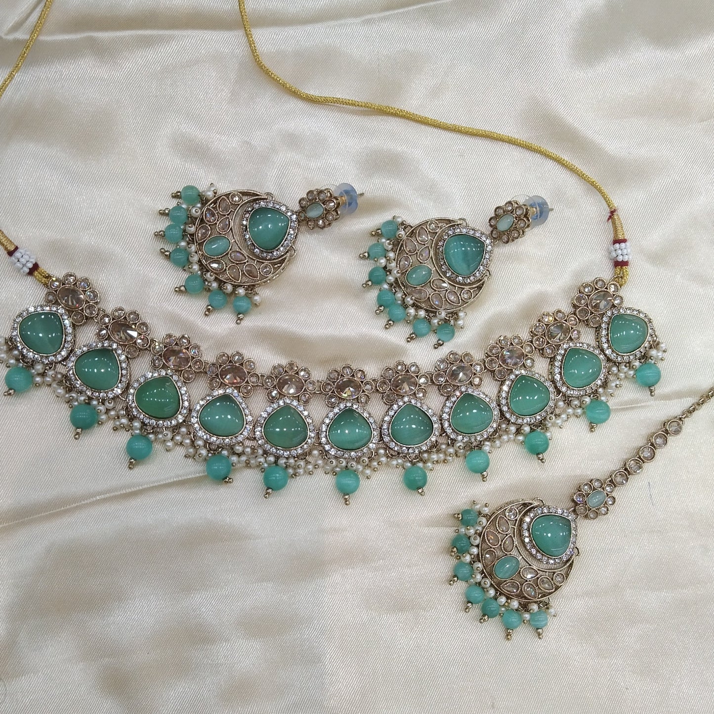 Sea Green Choker Indian Muskan jewellery set