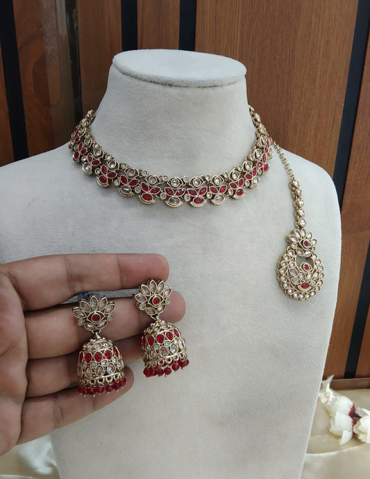 Red Necklace Indian Manisha Jewellery Set