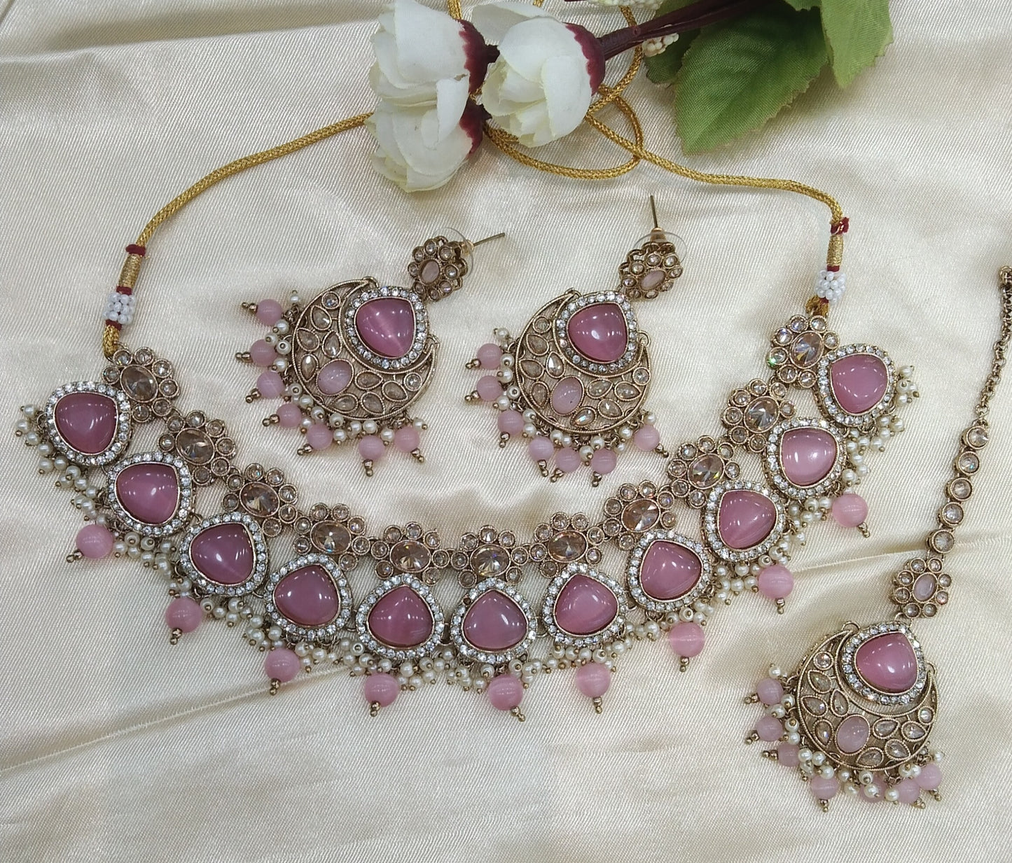 Pink Choker Indian Muskan jewellery set