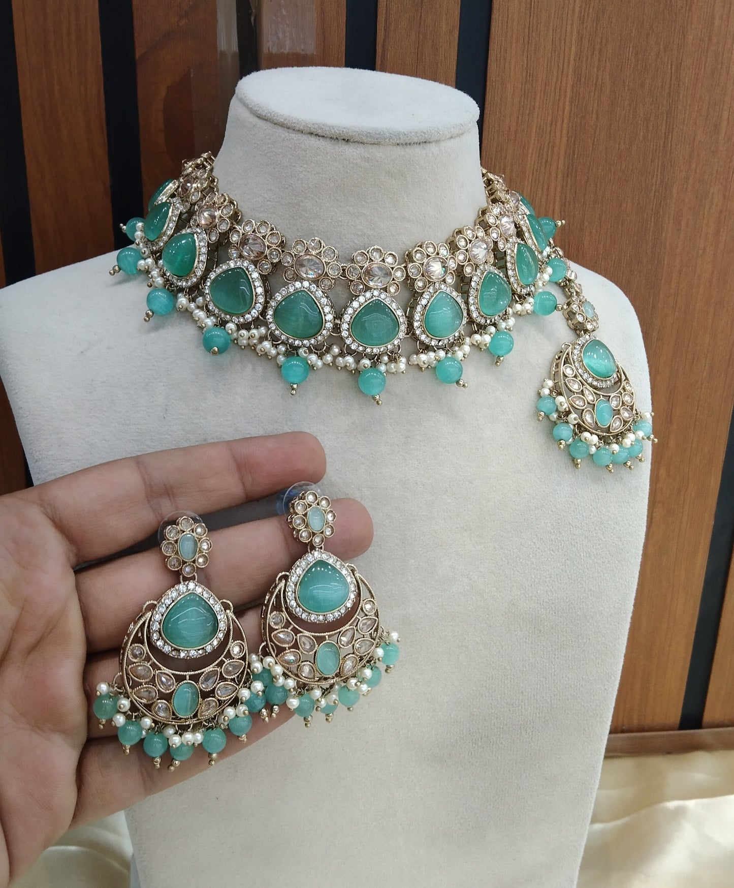 Sea Green Choker Indian Muskan jewellery set