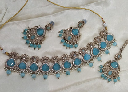 Sky Blue Choker Indian Muskan jewellery set