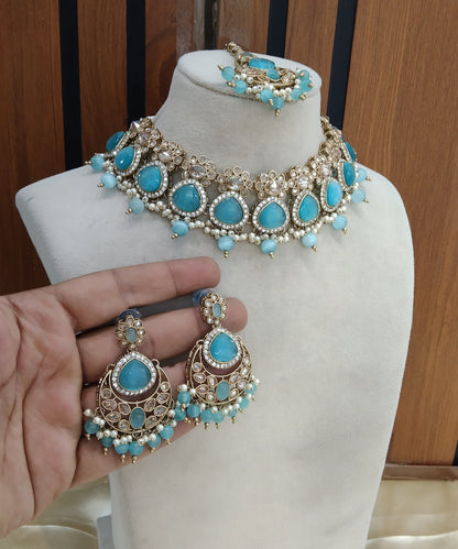 Sky Blue Choker Indian Muskan jewellery set