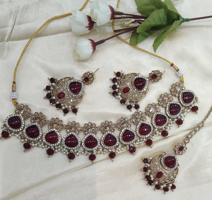 Maroon Choker Indian Muskan jewellery set