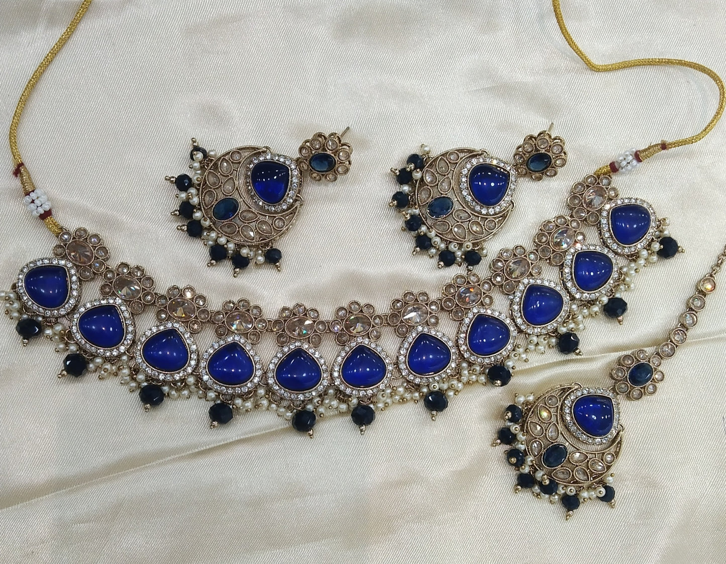 Blue Choker Indian Muskan jewellery set