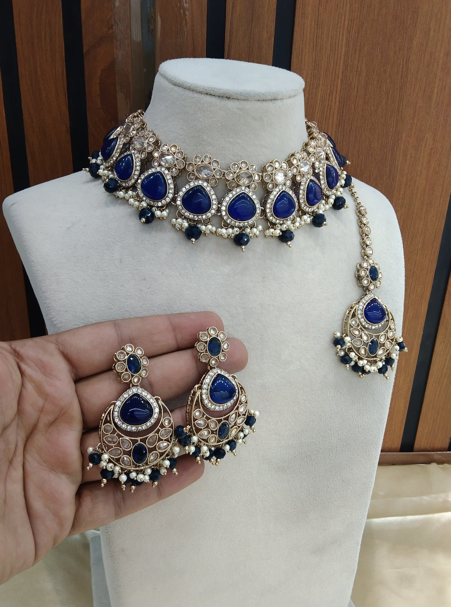 Blue Choker Indian Muskan jewellery set