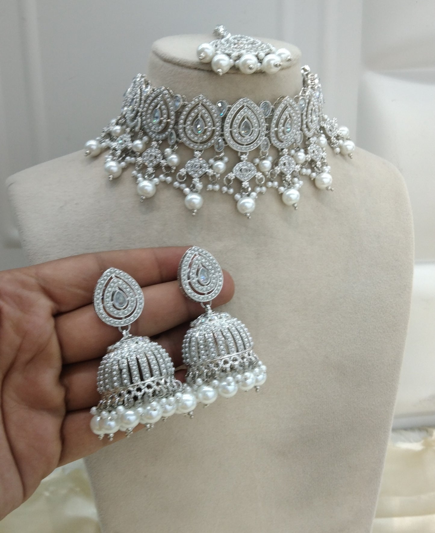 Silver Choker Indian Zedd jewellery Set