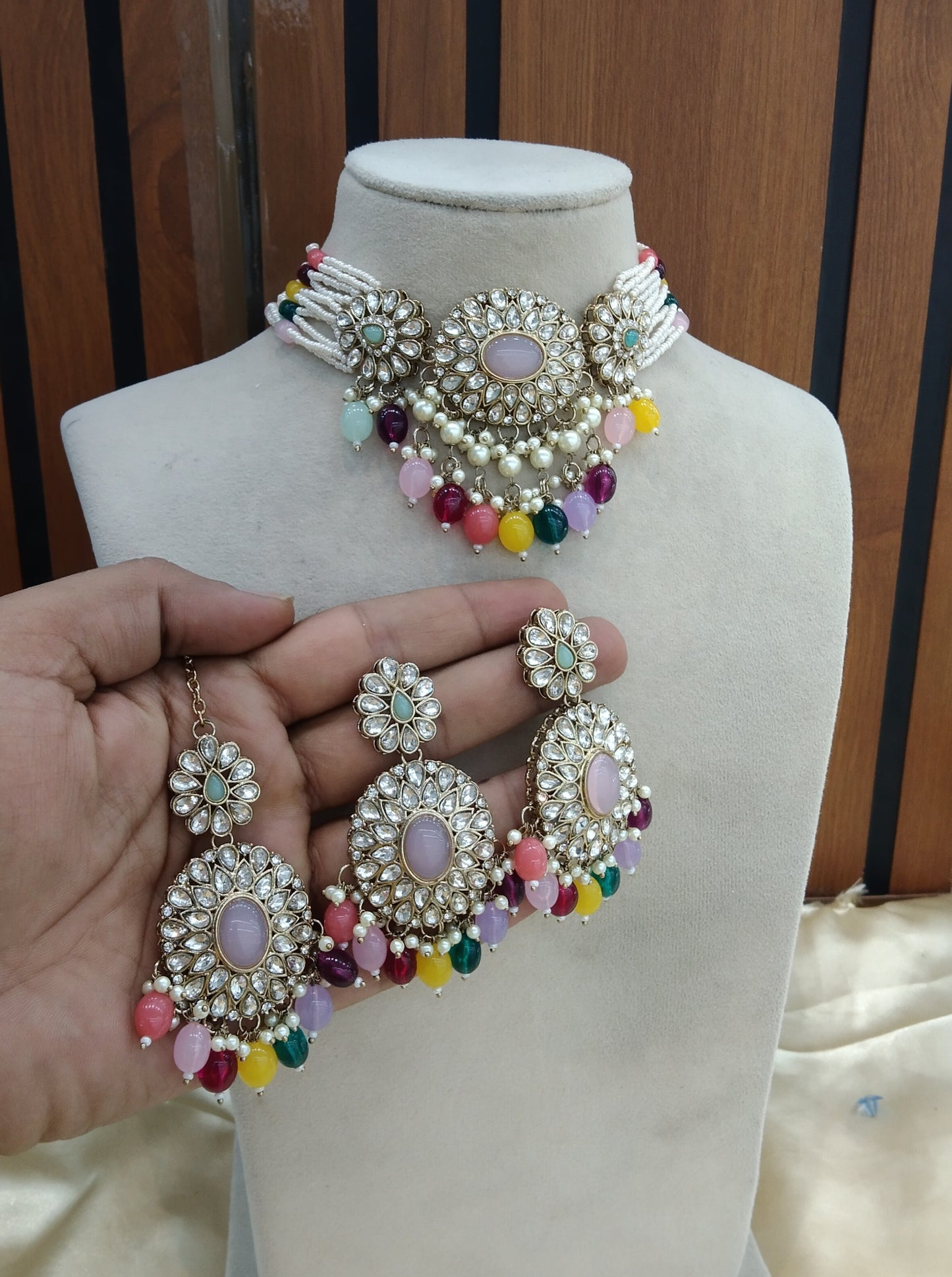 Multi Color Choker Indian Keyvan jewellery set