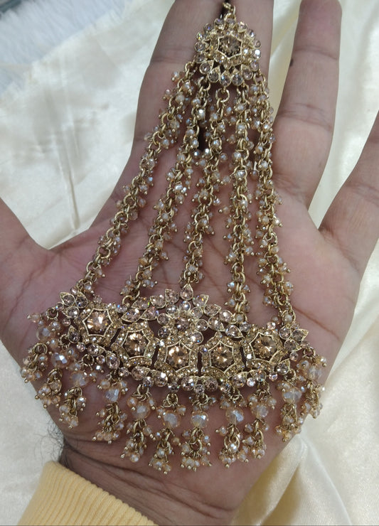 Antique Golden Jhumar Jhoomer Headpassa Bridal Passa/Pakistani side Headpiece