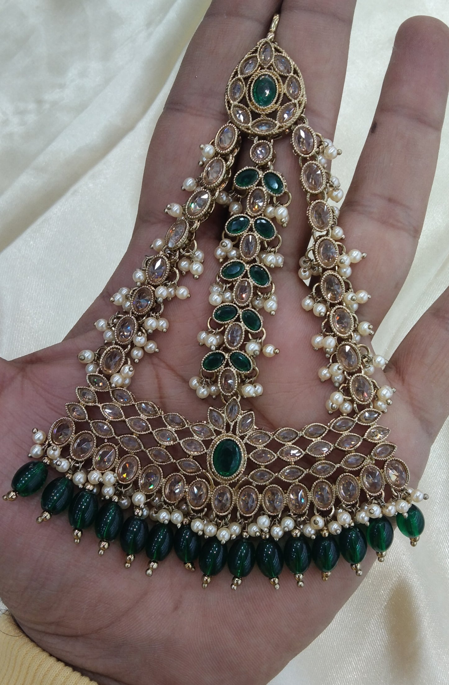 Green Jhumar Jhoomer Headpassa Bridal Passa/Pakistani side Headpiece