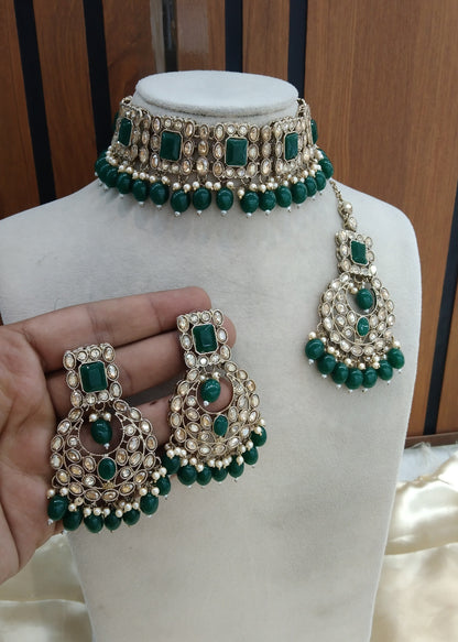 green Choker Indian ivaan jewellery set