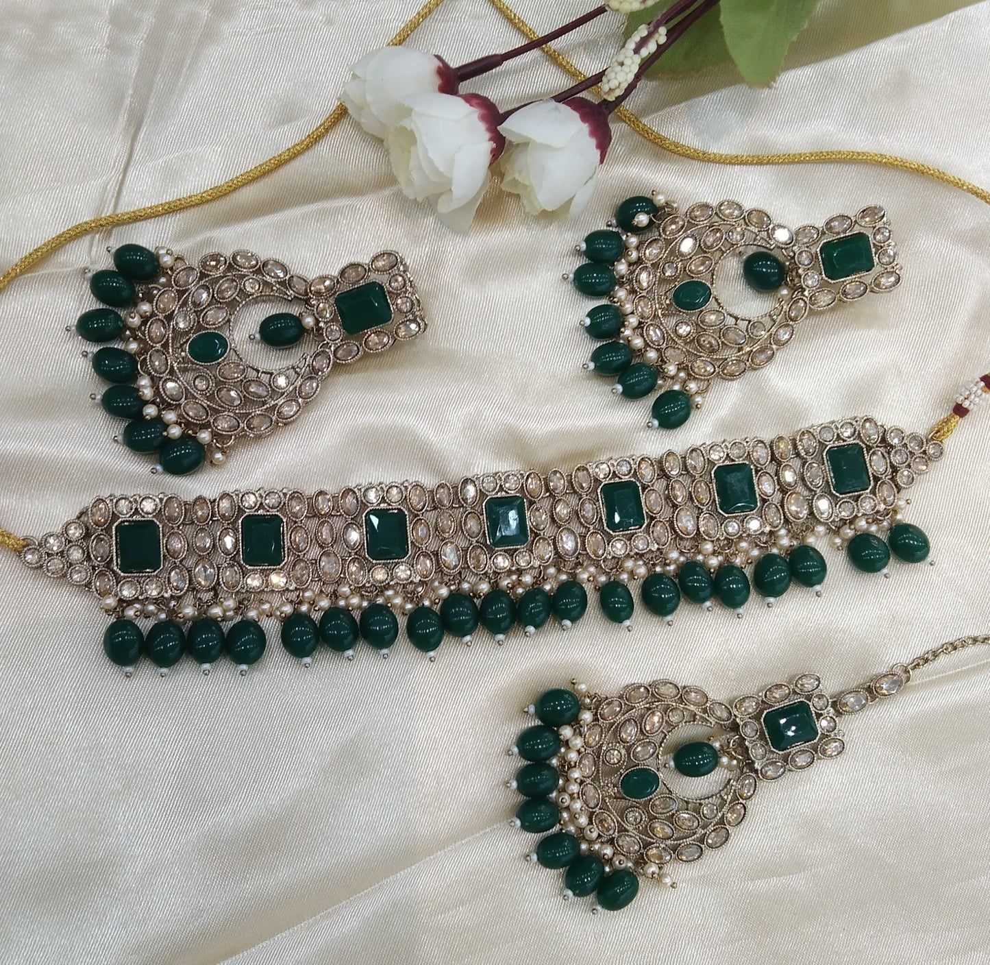 green Choker Indian ivaan jewellery set