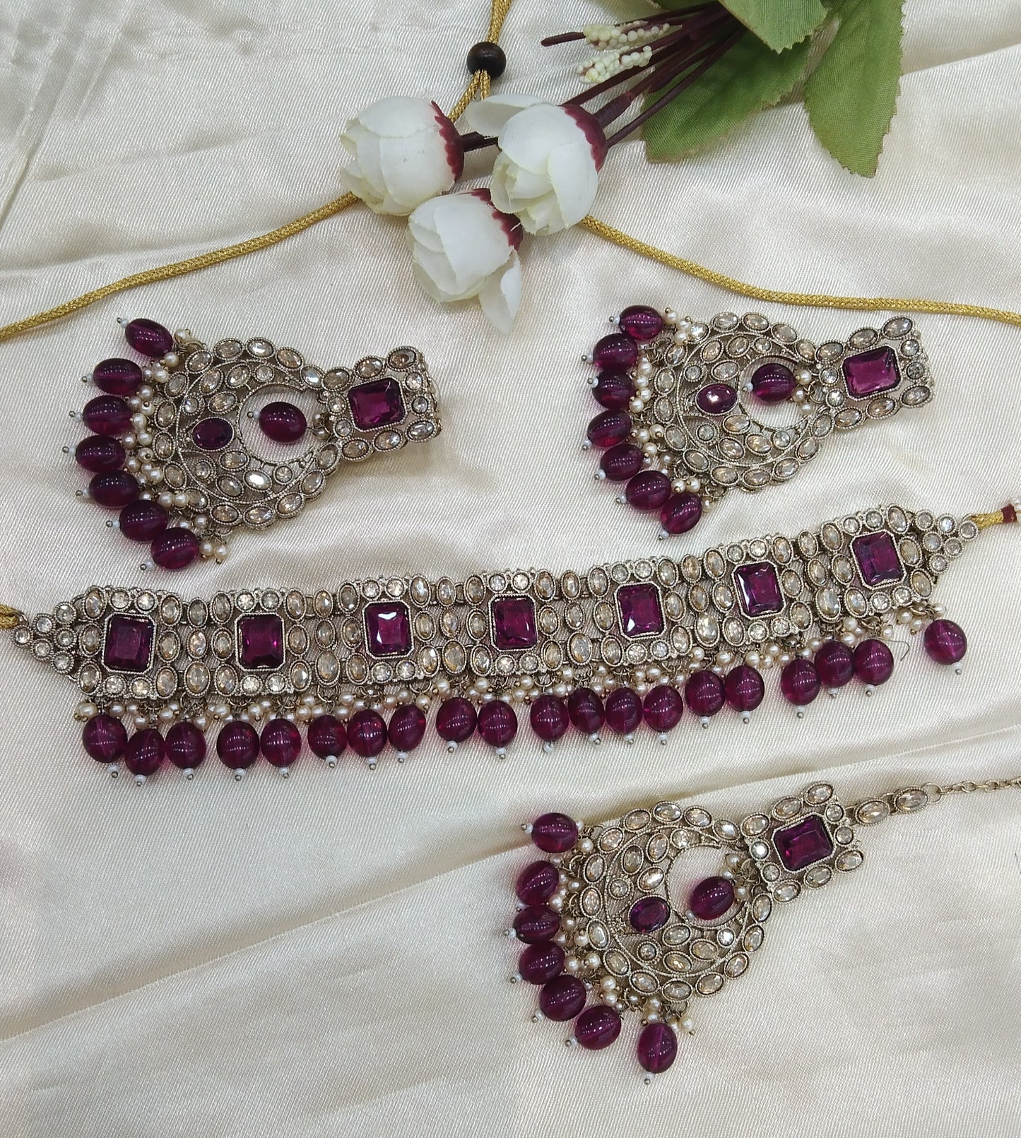 Purple Choker Indian ivaan jewellery set