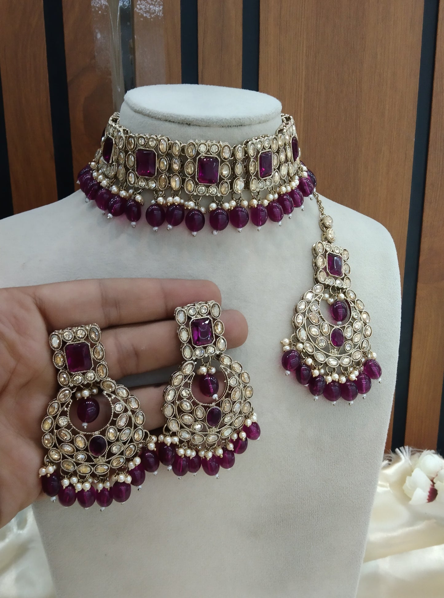 Purple Choker Indian ivaan jewellery set