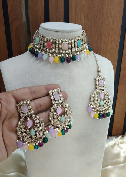 Multicolour Choker Indian ivaan jewellery set