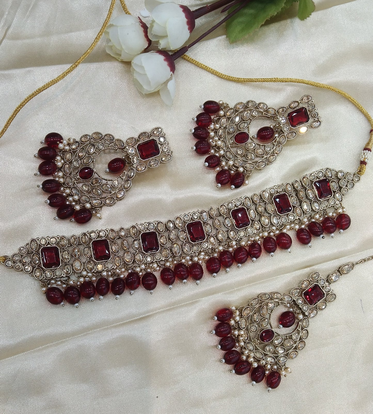 Maroon Choker Indian ivaan jewellery set