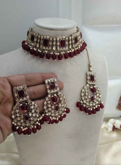 Maroon Choker Indian ivaan jewellery set