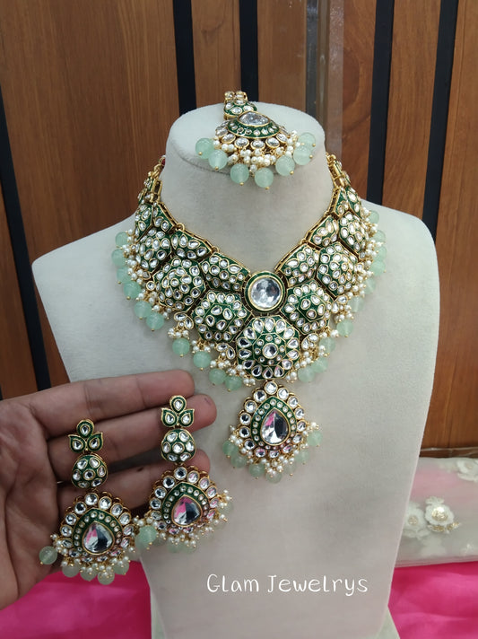 Pista Kundan necklace Indian jewelry Like set