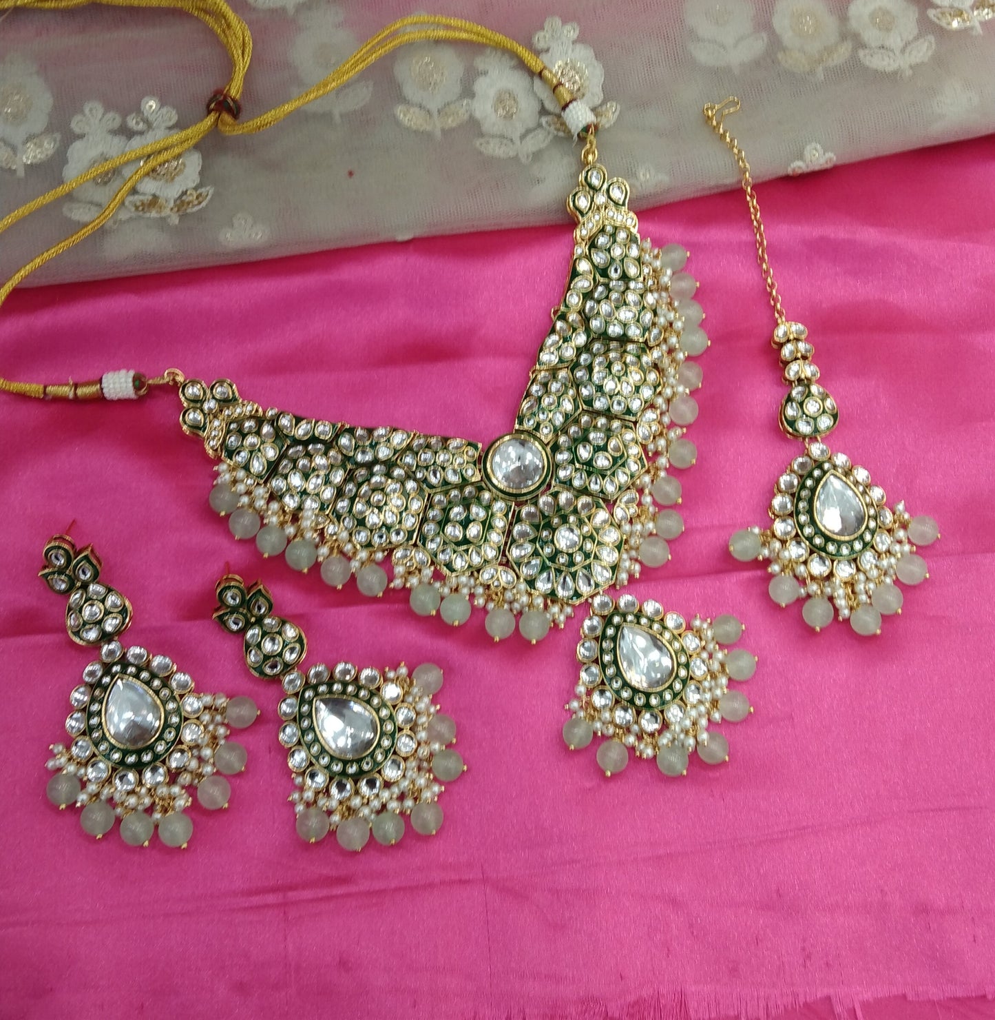 Pista Kundan necklace Indian jewelry Like set