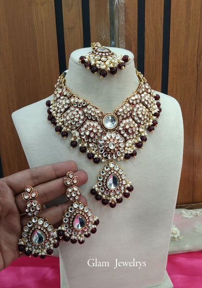 Maroon Kundan Necklace Indian jewelry Like set