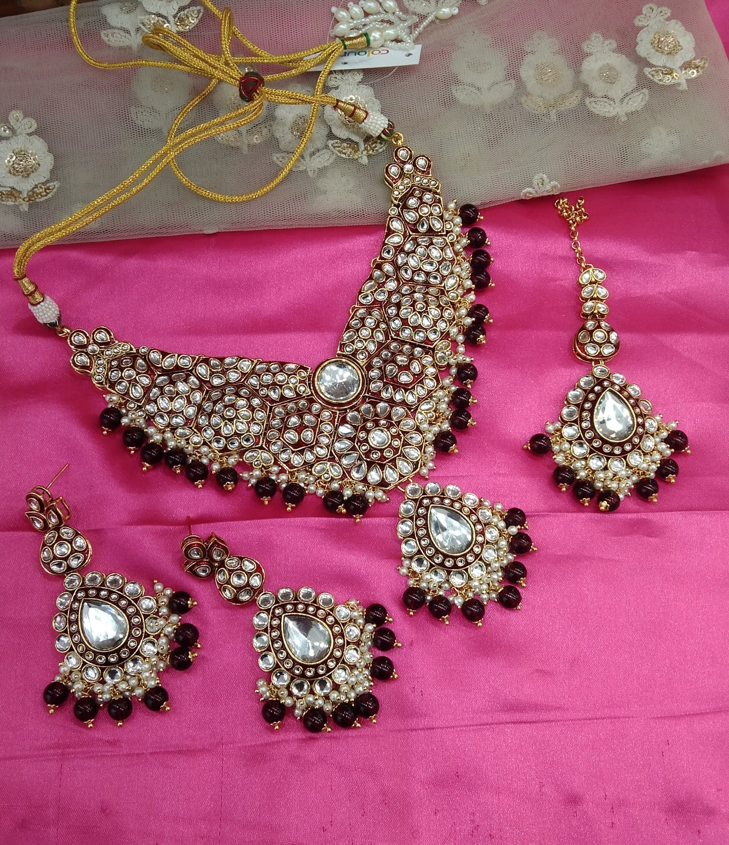 Maroon Kundan Necklace Indian jewelry Like set