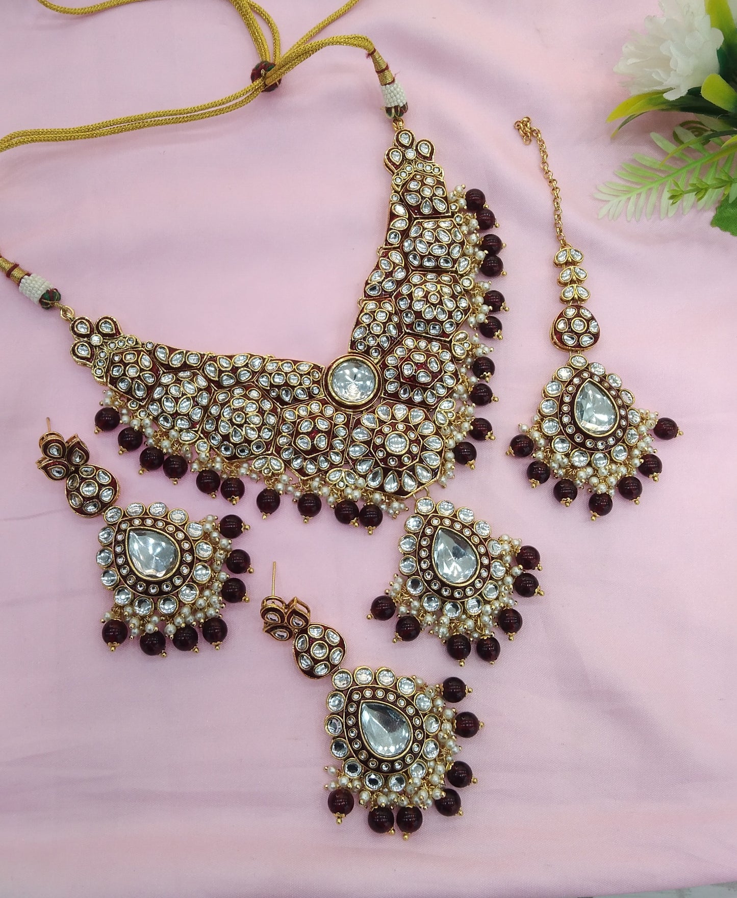 Maroon Kundan Necklace Indian jewelry Like set