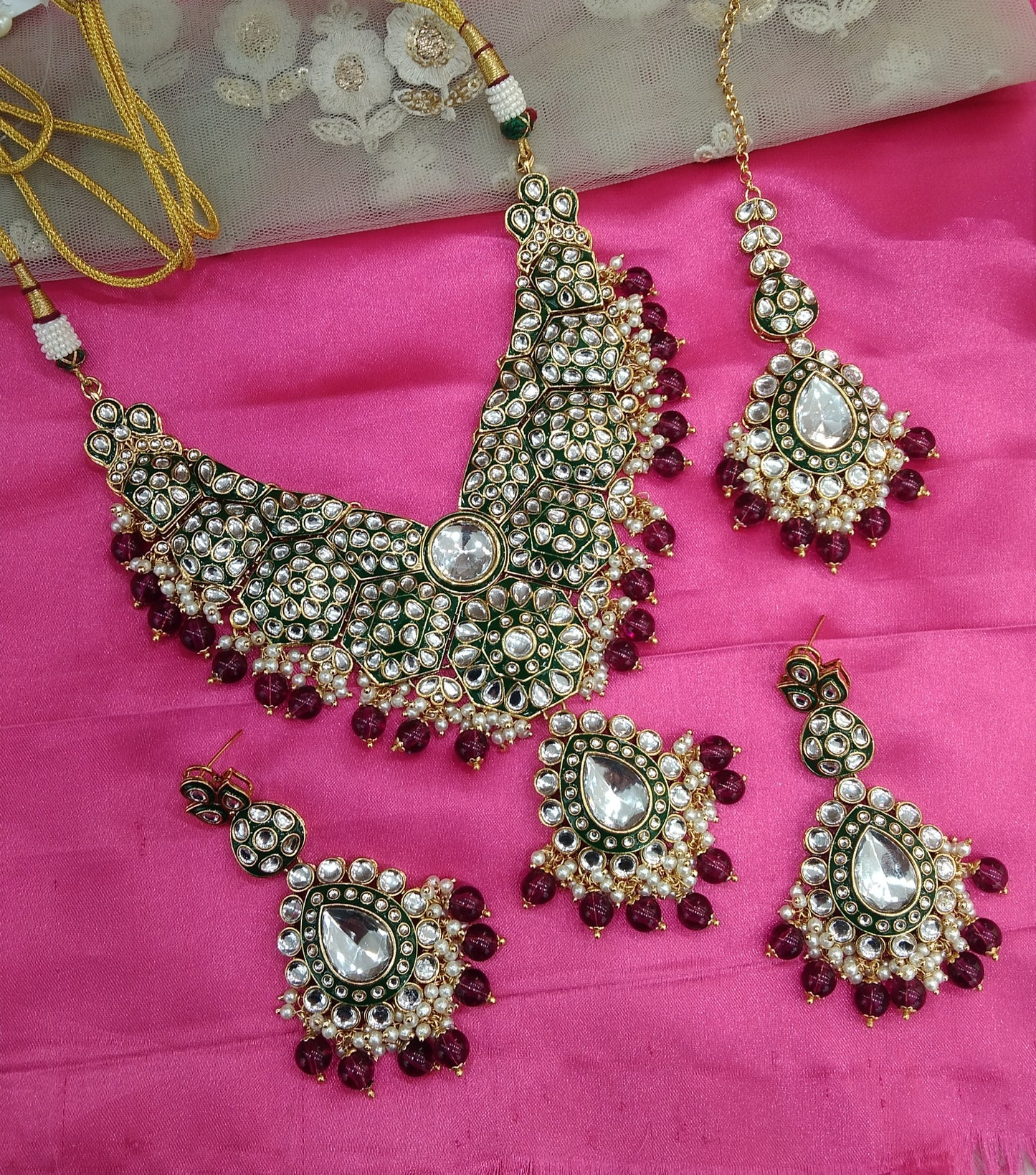 Purple Kundan Necklace Indian jewelry Like set