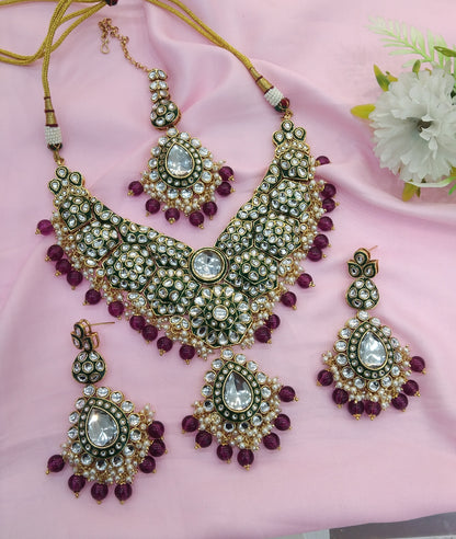 Purple Kundan Necklace Indian jewelry Like set