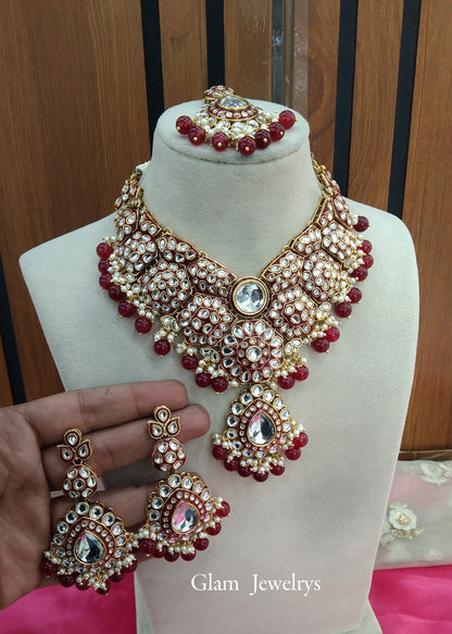 Ruby Kundan Necklace Indian Jewelry Like Set