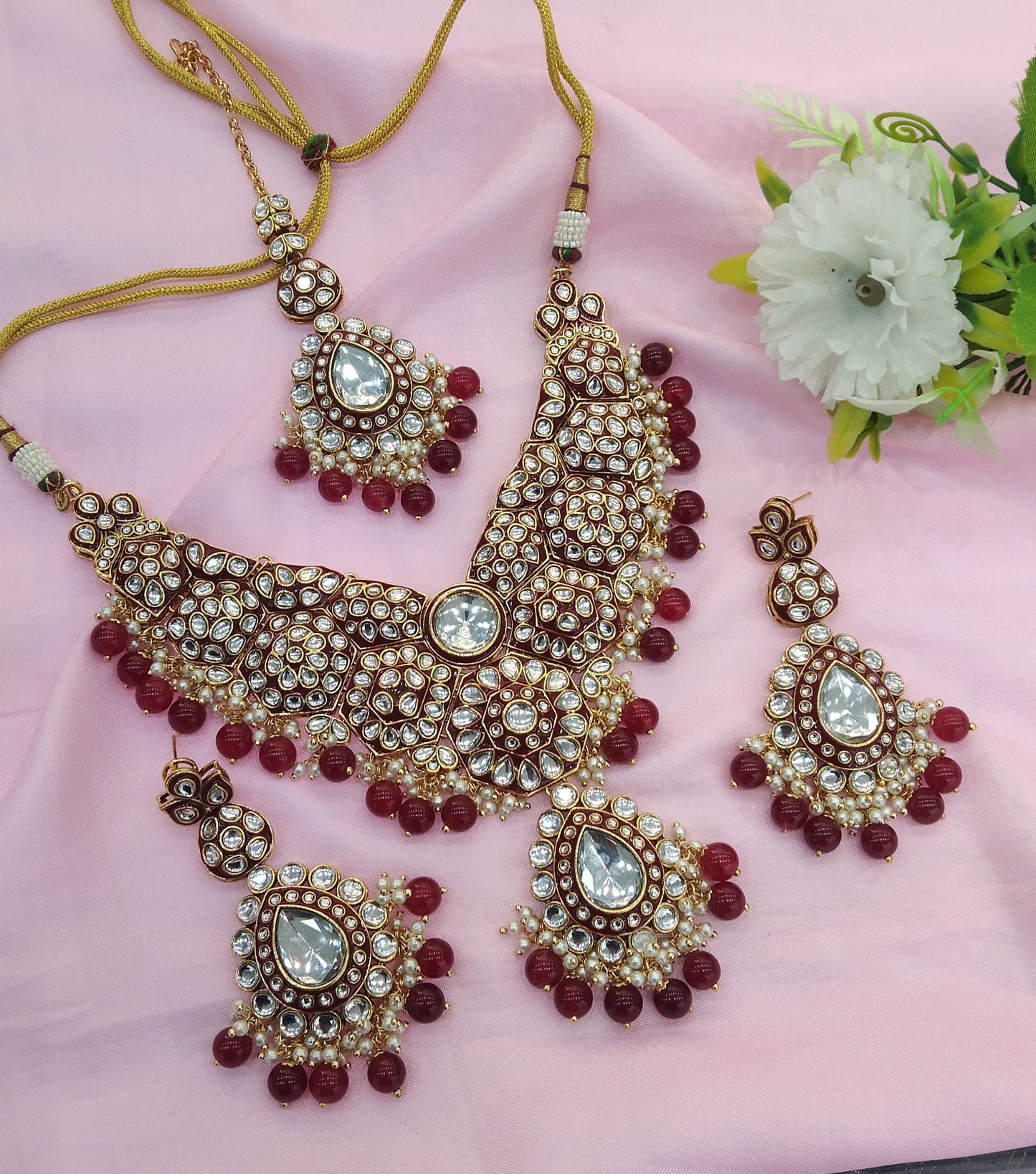 Ruby Kundan Necklace Indian Jewelry Like Set