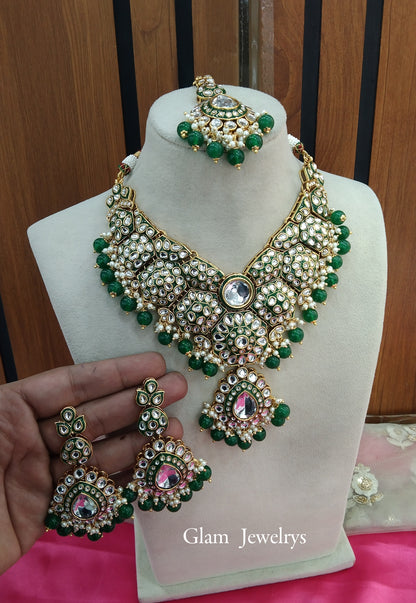 Green Kundan Necklace Indian Jewelry Like Set