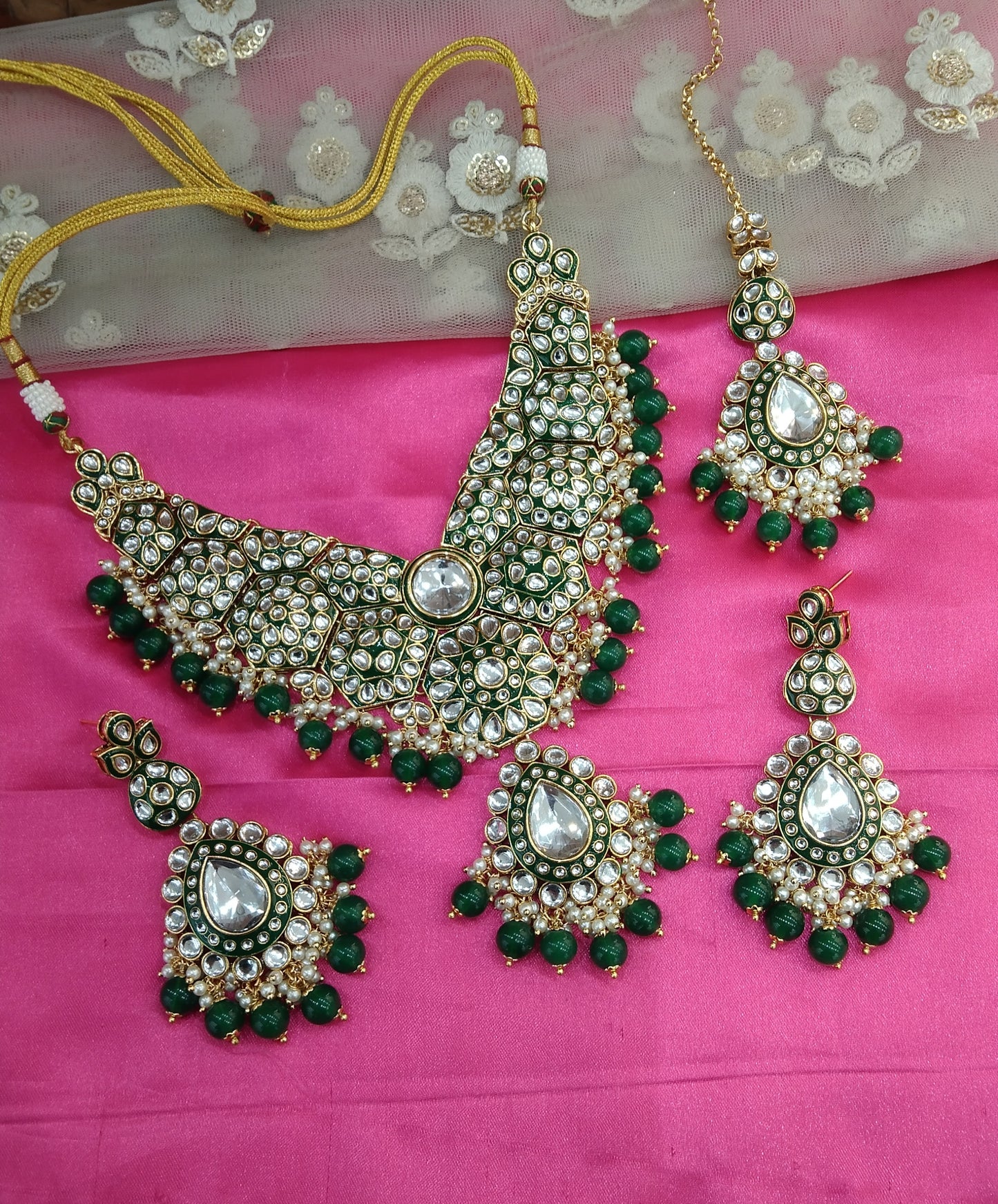 Green Kundan Necklace Indian Jewelry Like Set