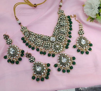 Green Kundan Necklace Indian Jewelry Like Set