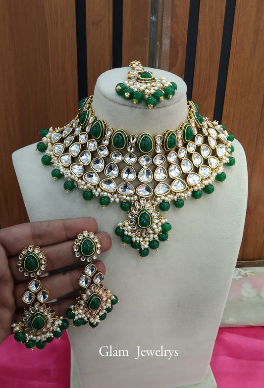 Green Kundan Necklace Indian Jewelry Lite Set