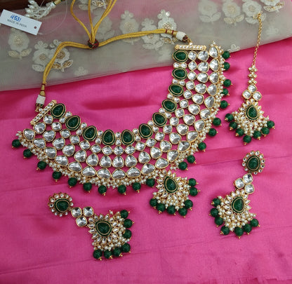 Green Kundan Necklace Indian Jewelry Lite Set