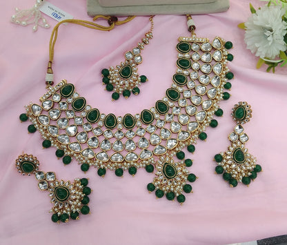 Green Kundan Necklace Indian Jewelry Lite Set