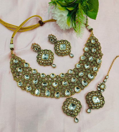 Pastel Green Kundan Necklace Indian Jewelry Life Set