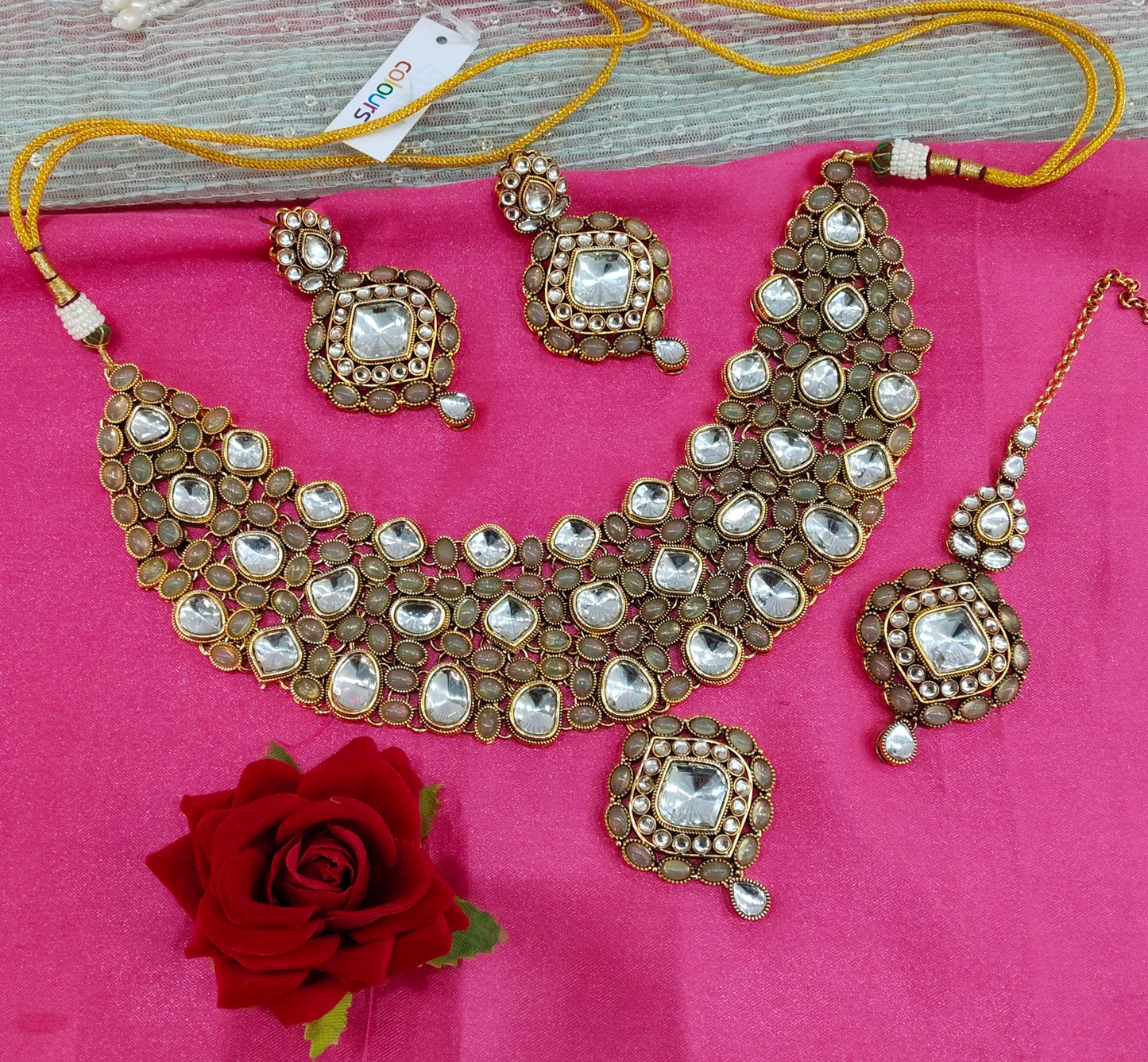 Pastel Green Kundan Necklace Indian Jewelry Life Set