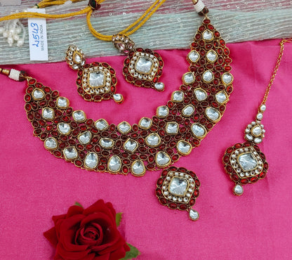 Majenta Kundan Necklace Indian Jewelry Life Set