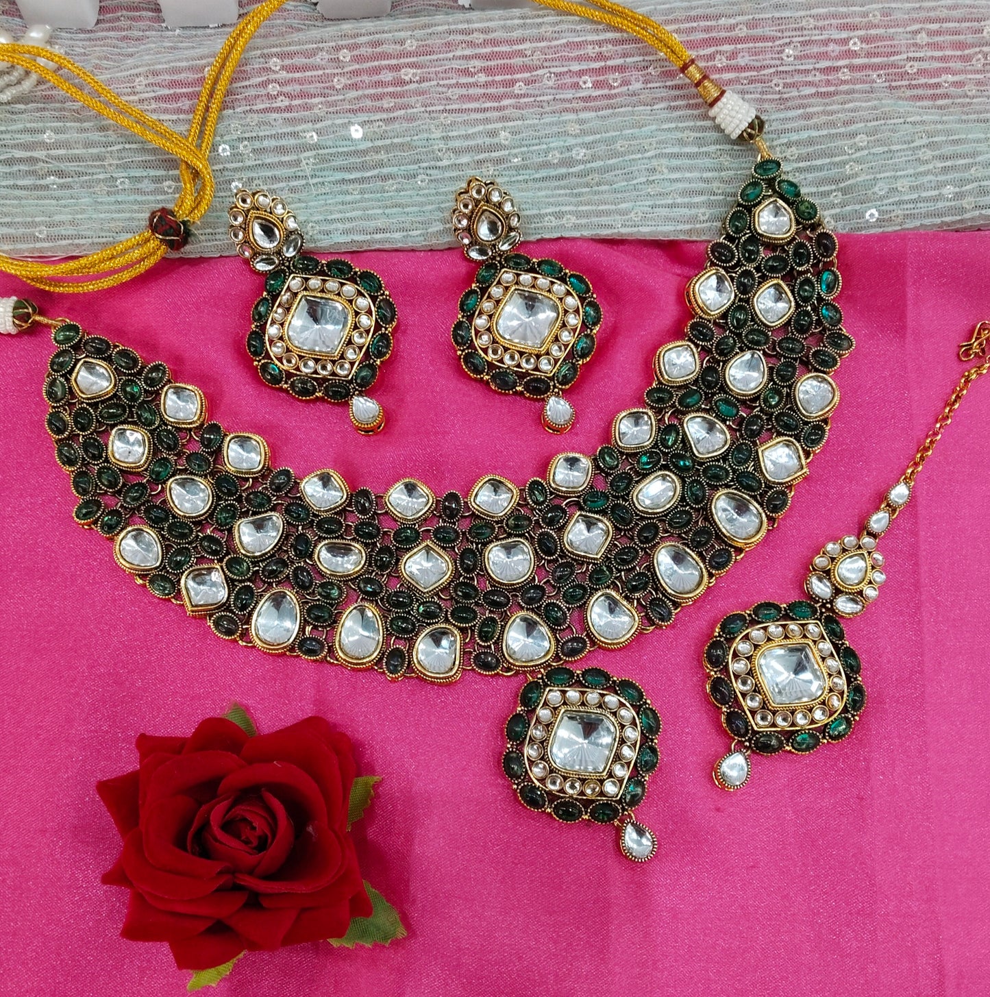 Light Green Kundan Necklace Indian Jewelry Life Set