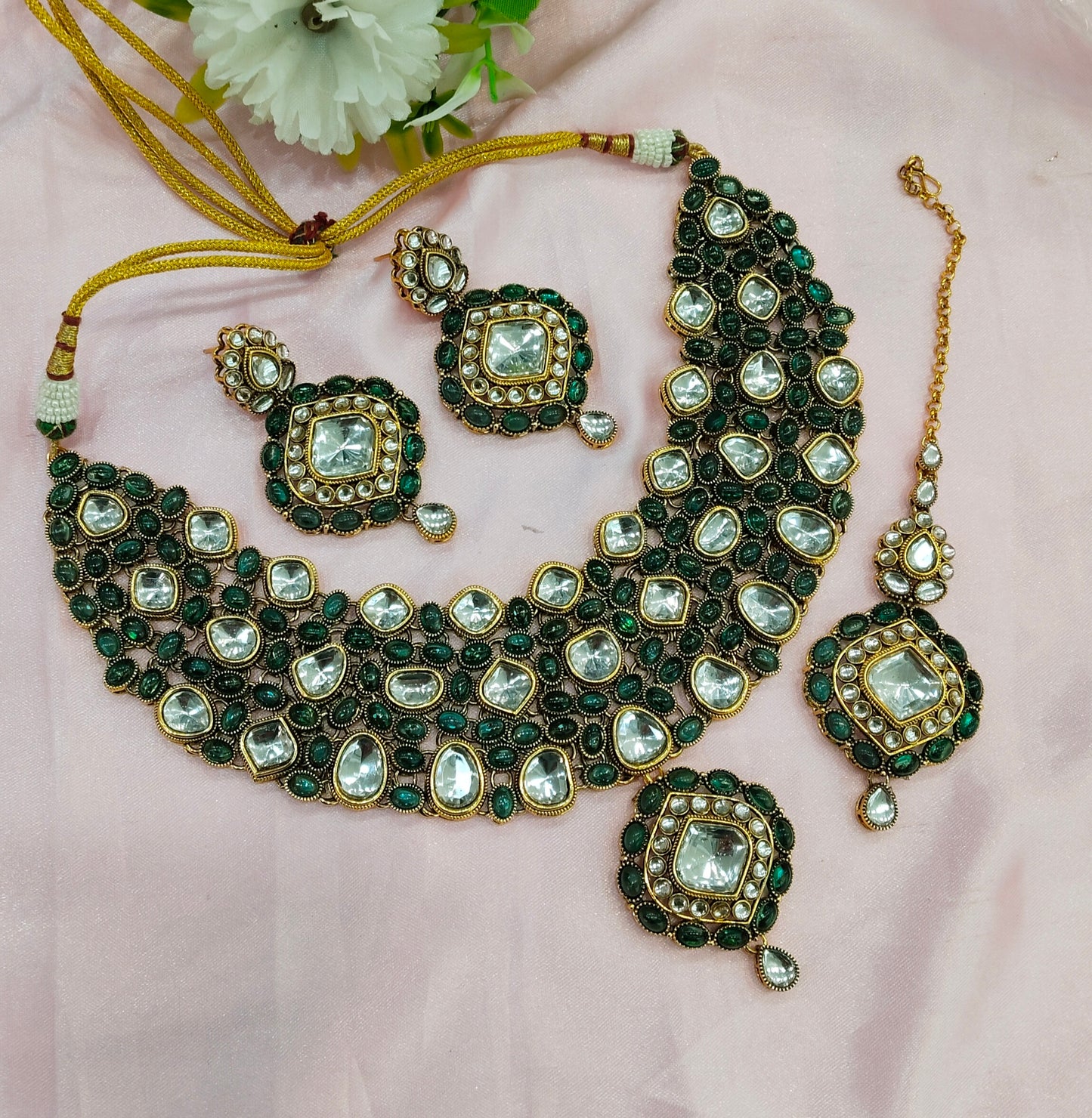 Light Green Kundan Necklace Indian Jewelry Life Set